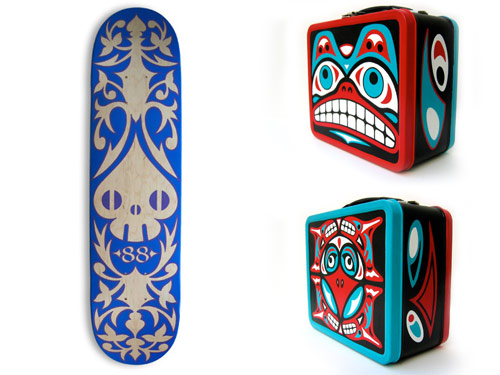 Reactor-88 Old Show Pieces/Spade-Skull Skatedeck & Totem Lunchbox